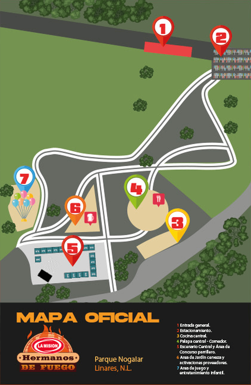 Mapa oficial del Parque El Nogalar con las zonas del evento